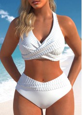 Tie Back Patchwork White Bikini Set
