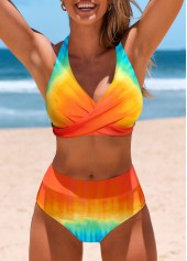 Tie Dye Print Multi Color Criss Cross Bikini Set