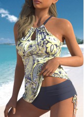 Paisley Print Cut Out Light Yellow Tankini Set