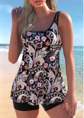 Paisley Print Patchwork Black Tankini Top-No Bottom