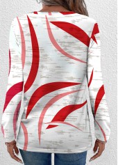 Geometric Print Lightweight Red Long Sleeve T Shirt