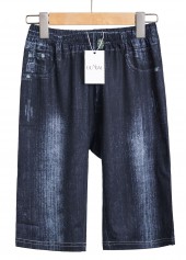 Denim Blue Elastic Waist High Waisted Skinny Shorts