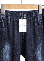 Denim Blue Elastic Waist High Waisted Skinny Shorts