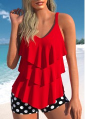Polka Dot Handkerchief Hem Red Tankini Set