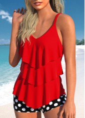 Polka Dot Handkerchief Hem Red Tankini Set