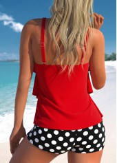Polka Dot Handkerchief Hem Red Tankini Set