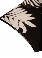 Tropical Plants Print Tummy Coverage Black Short Dress