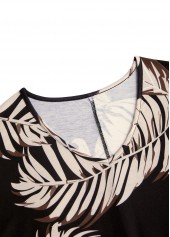 Tropical Plants Print Tummy Coverage Black Short Dress