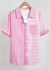 LILIGAL Striped Pocket Pink Short Sleeve Shirt