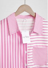 LILIGAL Striped Pocket Pink Short Sleeve Shirt