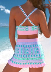 Tribal Print Surplice Pink Bikini Set