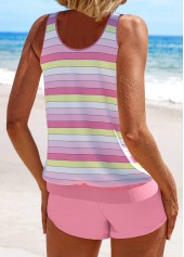 Multi Stripe Print Patchwork Pink Tankini Set