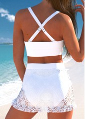Surplice V Neck Lace White Bikini Set