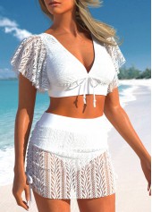 Mesh White Bowknot Patchwork Bikini Set