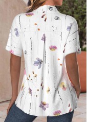 Floral Print Textured Fabric White Short Sleeve Shirt