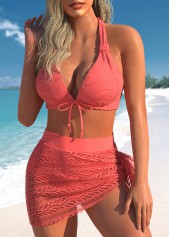 Tie Lace Coral Jacquard Bikini Set