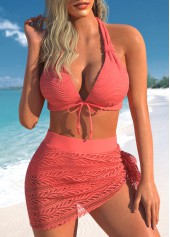 Tie Lace Coral Jacquard Bikini Set