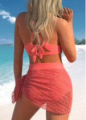 Tie Lace Coral Jacquard Bikini Set