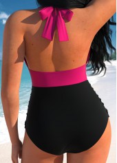 Lace Tie Back Hot Pink One Piece Swimwear