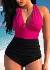 Lace Tie Back Hot Pink One Piece Swimwear