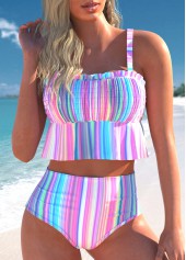 Striped Smocked Multi Color Bikini Set