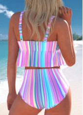 Striped Smocked Multi Color Bikini Set