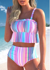 Striped Smocked Multi Color Bikini Set