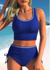 Drawstring Royal Blue Scoop Neck Bikini Set