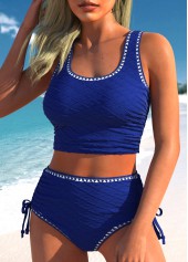 Drawstring Royal Blue Scoop Neck Bikini Set