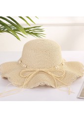Bowknot Beige Beads Detail Visor Hat