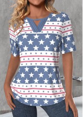Star Print Cut Out Dusty Blue T Shirt