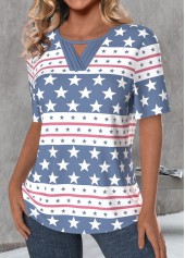 Star Print Cut Out Dusty Blue T Shirt