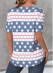 Star Print Cut Out Dusty Blue T Shirt