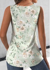 Floral Print Tuck Stitch Sage Green Sleeveless Tank Top