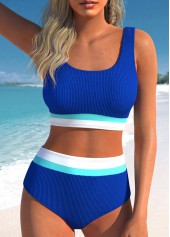 Contrast Binding Royal Blue Patchwork Bikini Set