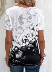 Floral Print Lightweight Black Short Sleeve T Shirt