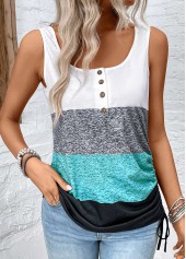 Striped Button Multi Color Sleeveless Scoop Neck Tank Top