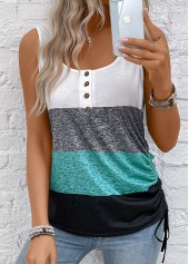 Striped Button Multi Color Sleeveless Scoop Neck Tank Top