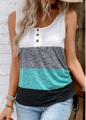 Striped Button Multi Color Sleeveless Scoop Neck Tank Top