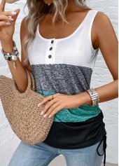 Striped Button Multi Color Sleeveless Scoop Neck Tank Top