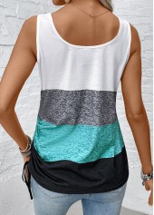 Striped Button Multi Color Sleeveless Scoop Neck Tank Top