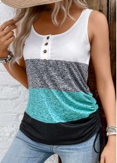 Striped Button Multi Color Sleeveless Scoop Neck Tank Top