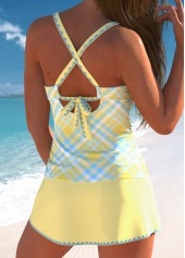 Plaid Surplice Light Yellow Tankini Set