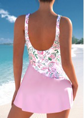 Floral Print Surplice Light Pink One Piece Swimdress