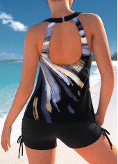 Geometric Print Cut Out Black Tankini Set
