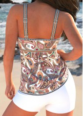 Paisley Print Patchwork White Tankini Set