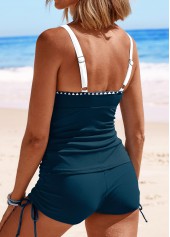 Contrast Binding Peacock Blue Bowknot Tankini Set