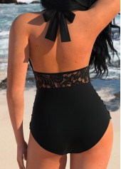 Patchwork Lace Black One Piece Swimwear