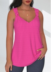 Twist Hot Pink Sleeveless V Neck Tank Top