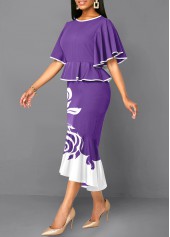 Floral Print Mermaid Purple High Low Bodycon Dress